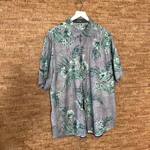 Tommy Bahama Palm Print‎ Silk Vacation Camp Shirt Size XL